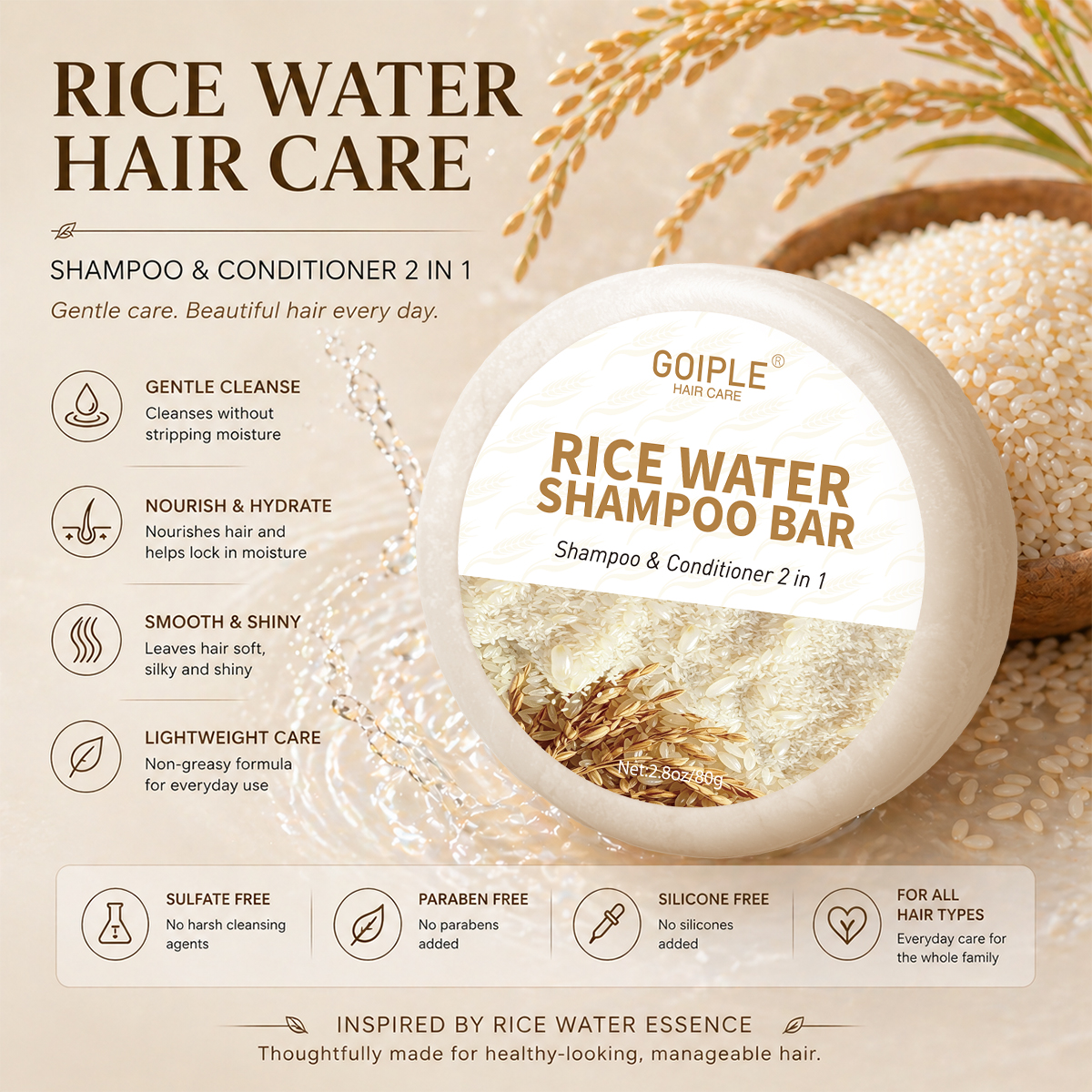 Natural Rice Water Shampoo Bar - Hair Care With Rice Water avis et prix