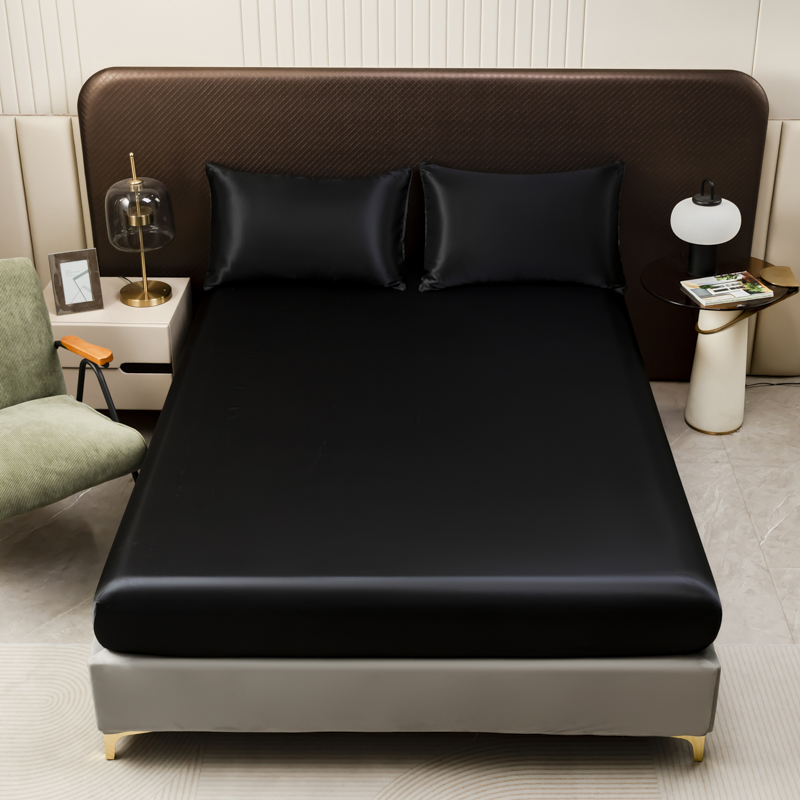 3Pcs Black Satin Fitted Sheet  - Satin Pillowcase Silk avis et prix