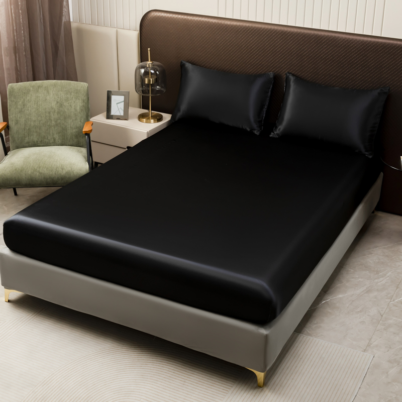 3Pcs Black Satin Fitted Sheet  - Satin Pillowcase Silk avis et prix