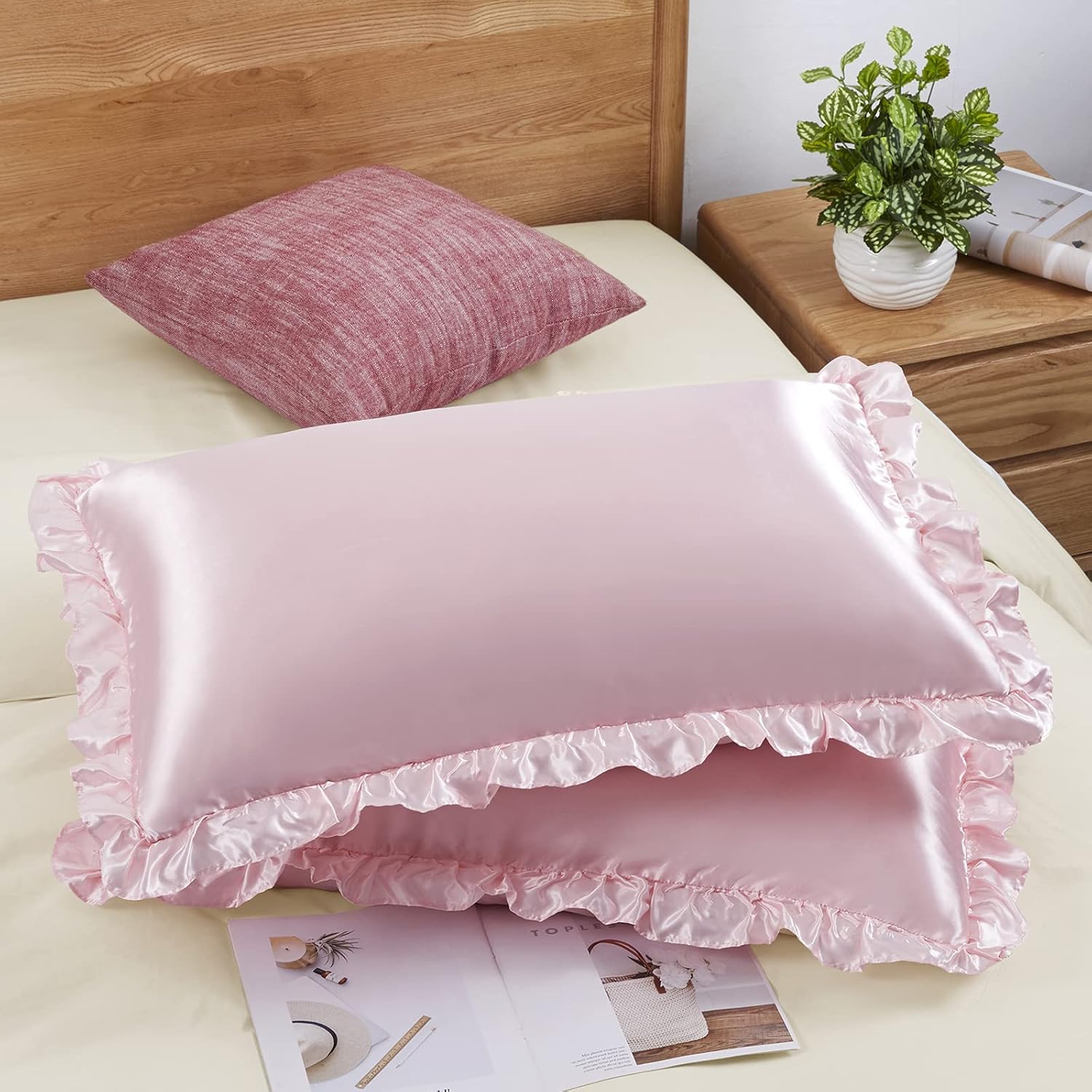 2Pcs Satin Ruffled Pillow Case - Satin Pillowcase Silk avis et prix