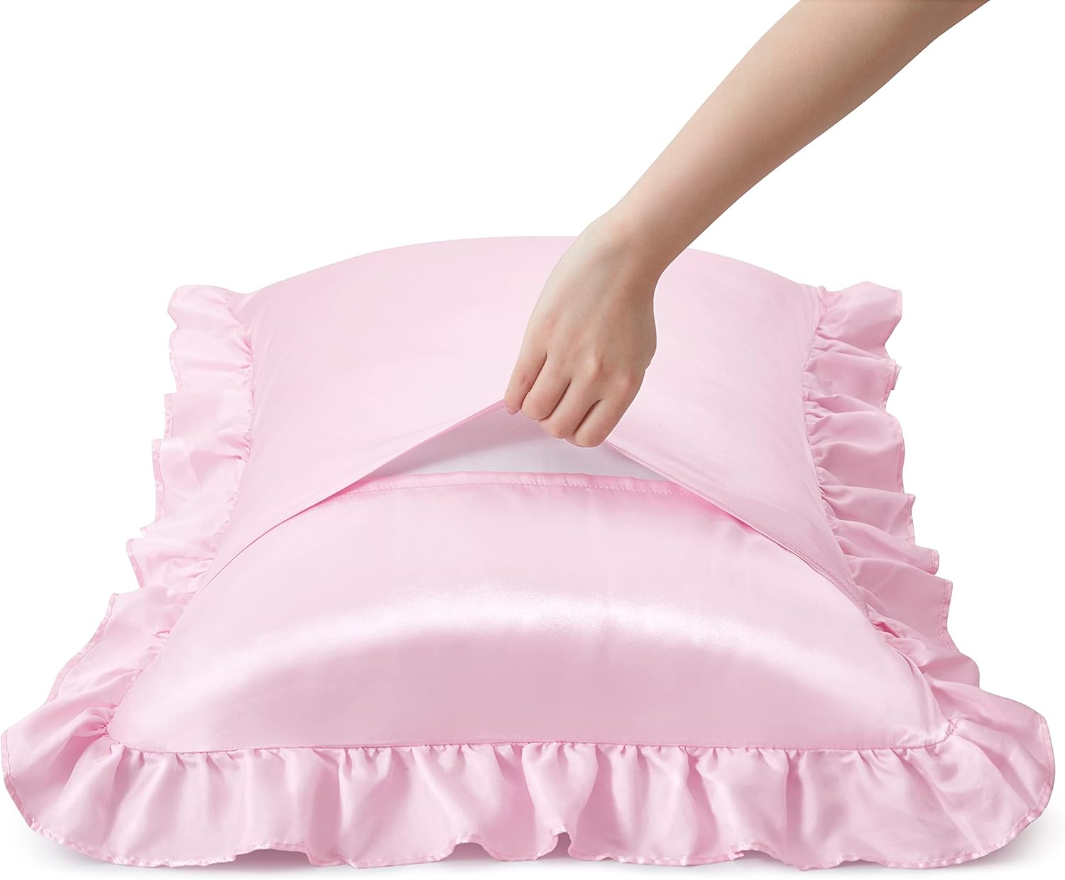 2Pcs Satin Ruffled Pillow Case - Satin Pillowcase Silk avis et prix